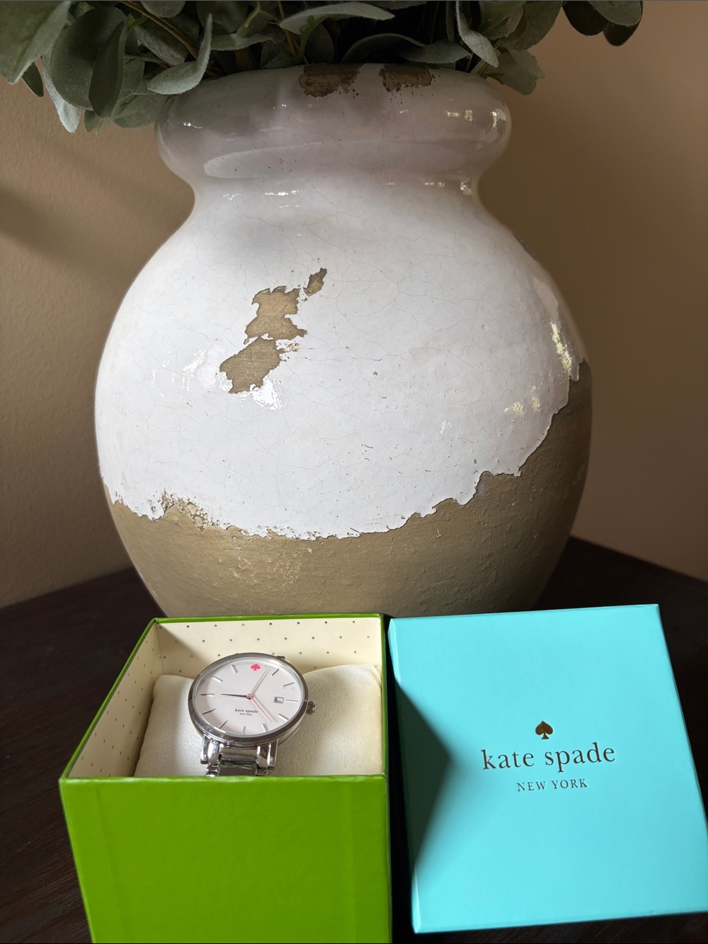 kate spade Silver and White Watch with Pink Spade Accent- needs battery